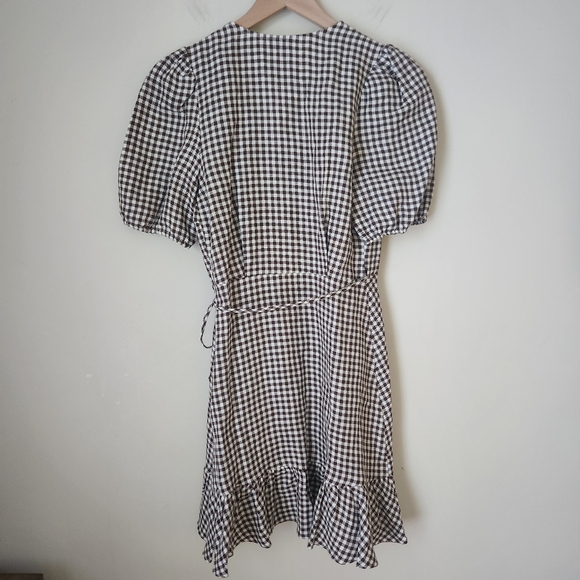 & Other Stories | Puff Sleeve 100% Linen Gingham Wrap Mini Dress - Size 2 - Picture 7 of 12